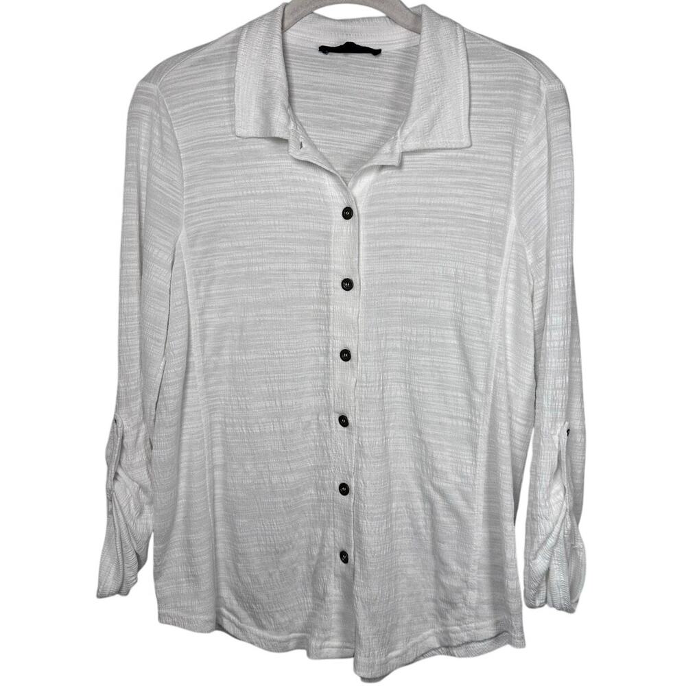 Jane and Delancy White Quarter Sleeve Button Down Shirt Women's Small